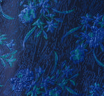 Off Shoulder Floral Jacquard A Line Gown In Navy Blue Multi 6