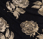 Long Sleeve Stretch Metallic Rose Floral Midi Dress In Navy Gold 6