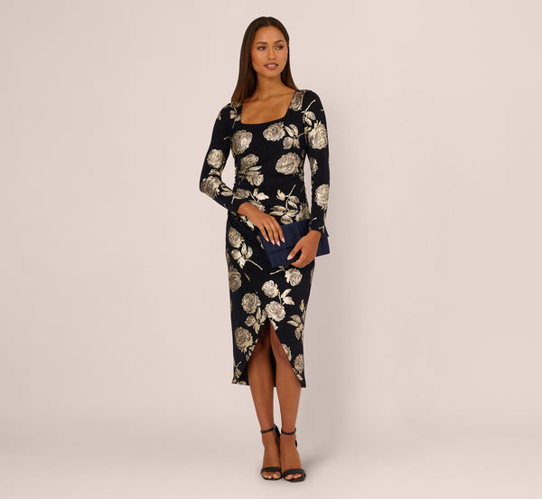adrianna papell midi dress Dupioni Collared Tie Front A Line In Olive, Olive / Regular / 20 length skirt Adrianna Papell Mock Neck Midi