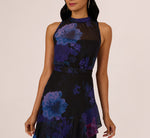 Sleeveless Glitter Floral Ruffle Midi Dress In Black Multi 4