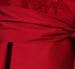 Sleeveless Beaded Taffeta High Low Combo Gown In Red 6