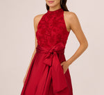 Sleeveless Beaded Taffeta High Low Combo Gown In Red 3