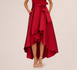 Sleeveless Beaded Taffeta High Low Combo Gown In Red 4