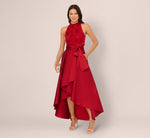 Sleeveless Beaded Taffeta High Low Combo Gown In Red 1