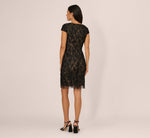 Cap Sleeve Soutache Lace Beaded Midi Dress In Black Nude 5