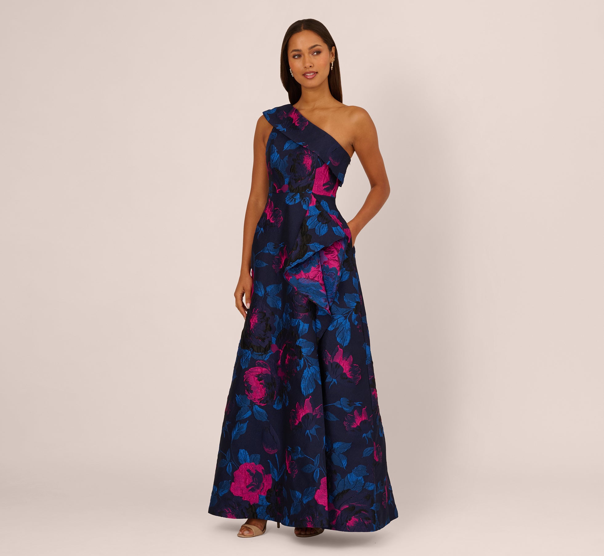 Adrianna Papell One Shoulder Jacquard Gown Adrianna Papell One Shoulder Jacquard Gown