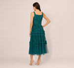 Sleeveless Floral Beaded Ruffle Midi Dress In Deep Azure 6