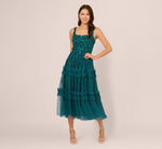 Sleeveless Floral Beaded Ruffle Midi Dress In Deep Azure 3