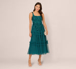 Sleeveless Floral Beaded Ruffle Midi Dress In Deep Azure 2