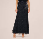 Short Sleeve Beaded Floral Embroidery Gown In Midnight Multi 4