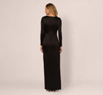 Long Sleeve Satin Bow Gown In Black 6