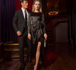 Long Sleeve Satin Bow Gown In Black 1