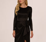 Long Sleeve Satin Bow Gown In Black 4