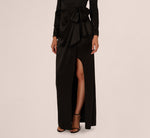 Long Sleeve Satin Bow Gown In Black 5