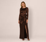 Long Sleeve Satin Bow Gown In Chocolate 2
