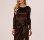 Long Sleeve Satin Bow Gown In Chocolate 3