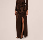 Long Sleeve Satin Bow Gown In Chocolate 4
