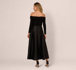 Off Shoulder Long Sleeve Mikado Combo Gown In Black 6