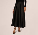 Off Shoulder Long Sleeve Mikado Combo Gown In Black 4