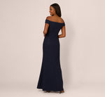 Beaded Off Shoulder Glitter Tweed Gown In Navy 5