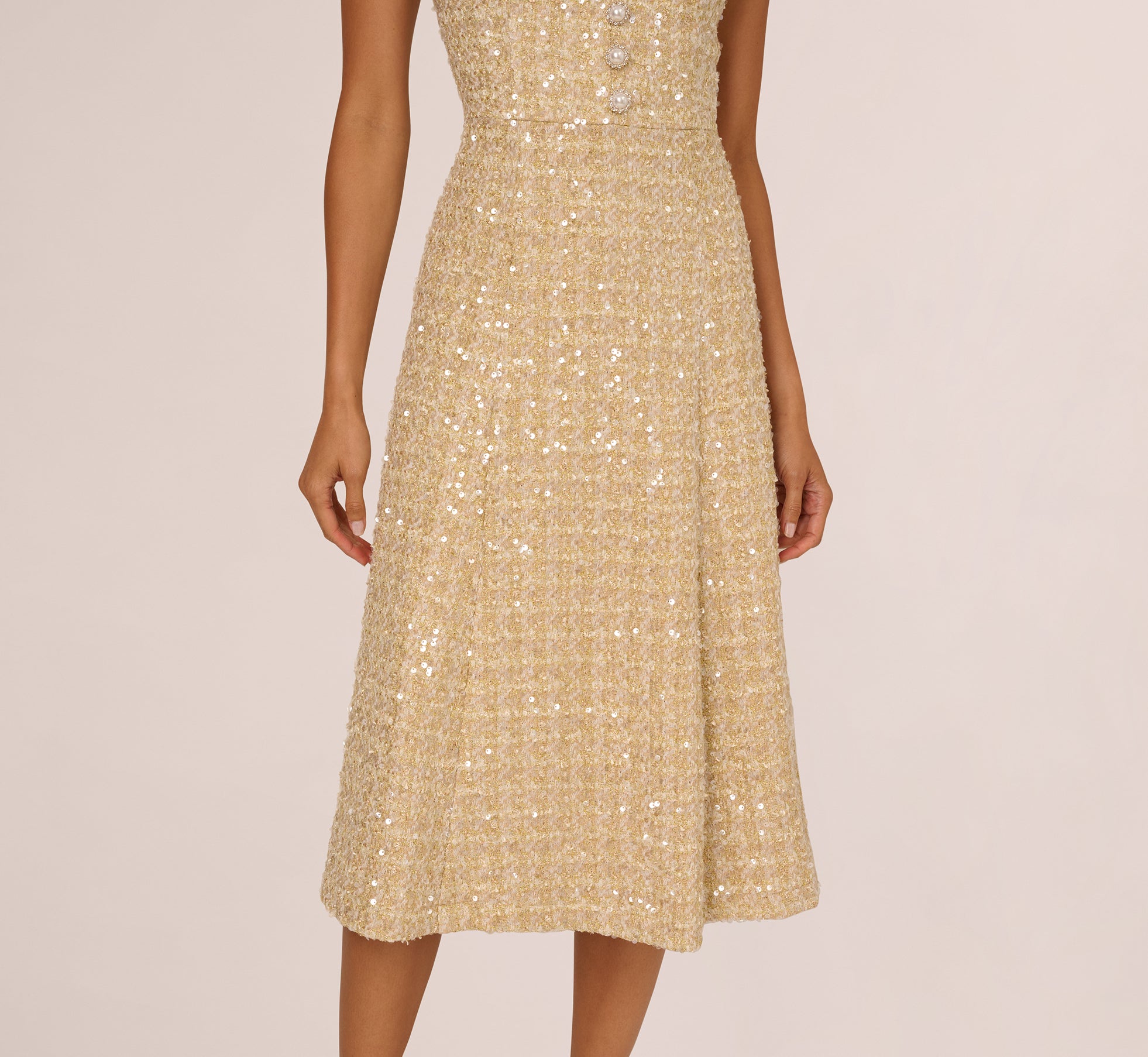 Gold Collared Sequin Tweed Midi Dress - Adrianna Papell Gold Collared Sequin Tweed Midi Dress - Adrianna Papell
