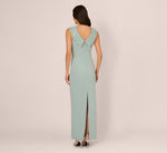 Beaded Roll Neck Column Gown In Aqua Dust 5