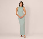 Beaded Roll Neck Column Gown In Aqua Dust 2