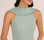 Beaded Roll Neck Column Gown In Aqua Dust 3