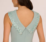 Beaded Roll Neck Column Gown In Aqua Dust 4