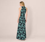 Floral Jacquard Shawl Collar Gown In Navy Multi 6
