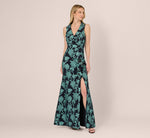 Floral Jacquard Shawl Collar Gown In Navy Multi 3
