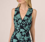 Floral Jacquard Shawl Collar Gown In Navy Multi 4