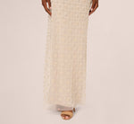 Off Shoulder Pearly Beaded Column Gown In Ivory Nude 4