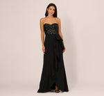 Strapless Sequin Ruffle Combo Gown In Black 2