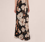 One Shoulder Floral Ribbon Stripe Gown In Black Multi 5