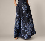 Petite Off Shoulder Metallic Floral Jacquard Gown In Navy Blue Multi 4