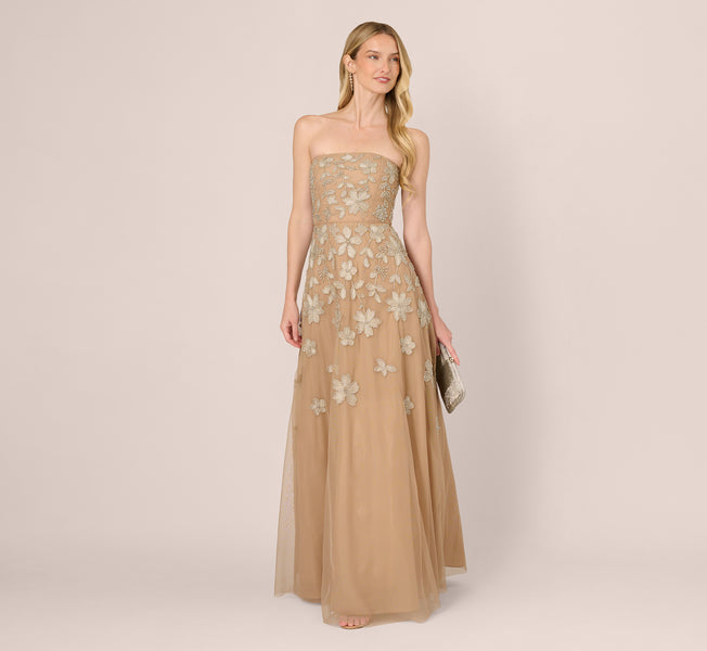 Adrianna Papell Women's Beaded Strapless Dress - Taupe Pink