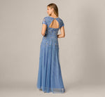 Short Sleeve 3D Floral Beaded Envelope Back Gown In French Blue 5