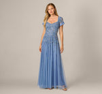 Short Sleeve 3D Floral Beaded Envelope Back Gown In French Blue 2