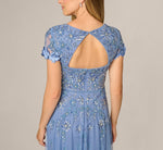 Short Sleeve 3D Floral Beaded Envelope Back Gown In French Blue 4