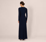 Long Sleeve Beaded Draped Gown In Midnight 5