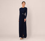 Long Sleeve Beaded Draped Gown In Midnight 2