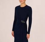 Long Sleeve Beaded Draped Gown In Midnight 3