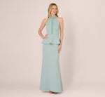 Sleeveless Pearly Halter Peplum Gown In Aqua Dust 3