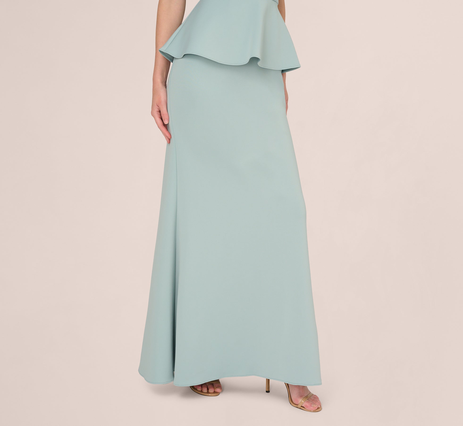 Blue Sleeveless Pearly Halter Peplum Gown - Adrianna Papell Blue Sleeveless Pearly Halter Peplum Gown - Adrianna Papell