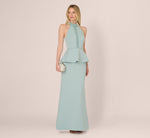 Sleeveless Pearly Halter Peplum Gown In Aqua Dust 2