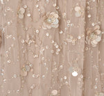 Cap Sleeve Beaded Sequin Floral Gown In Marble 6