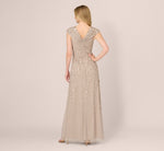 Cap Sleeve Beaded Sequin Floral Gown In Marble 5