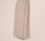 Cap Sleeve Beaded Sequin Floral Gown In Marble 4