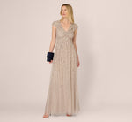 Cap Sleeve Beaded Sequin Floral Gown In Marble 1